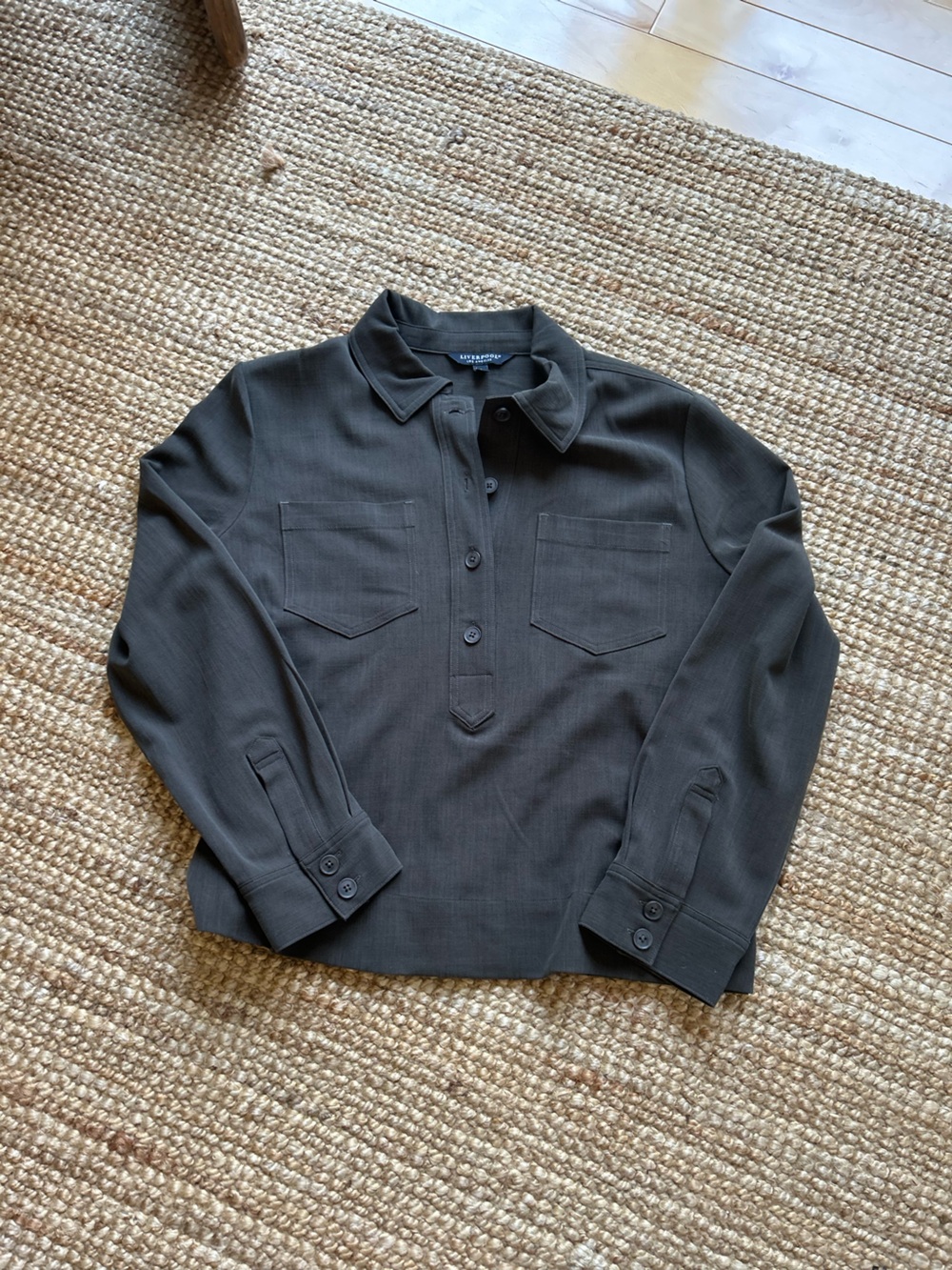 Liverpool Jeans Company Women's Dark Green Button-Front Shirt
